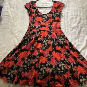Red and Black Floral Dress